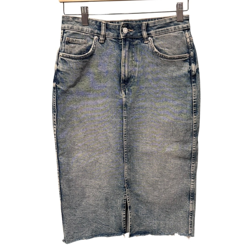 H&M Blue Denim Skirt Front Split Skirt Size 6